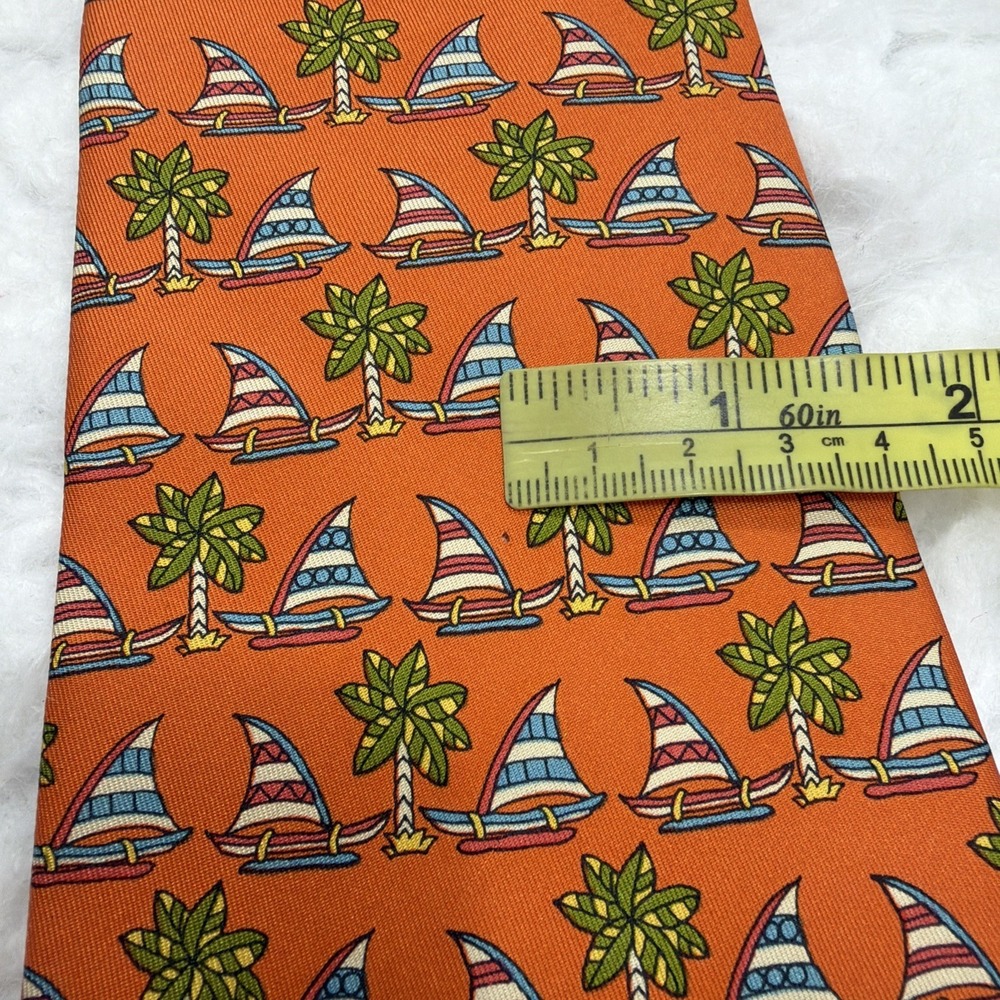 SALVATORE FERRAGAMO Silk Tie Sailboat Beach Nautical Colorful Made Italy Rare!! - Picture 8 of 8